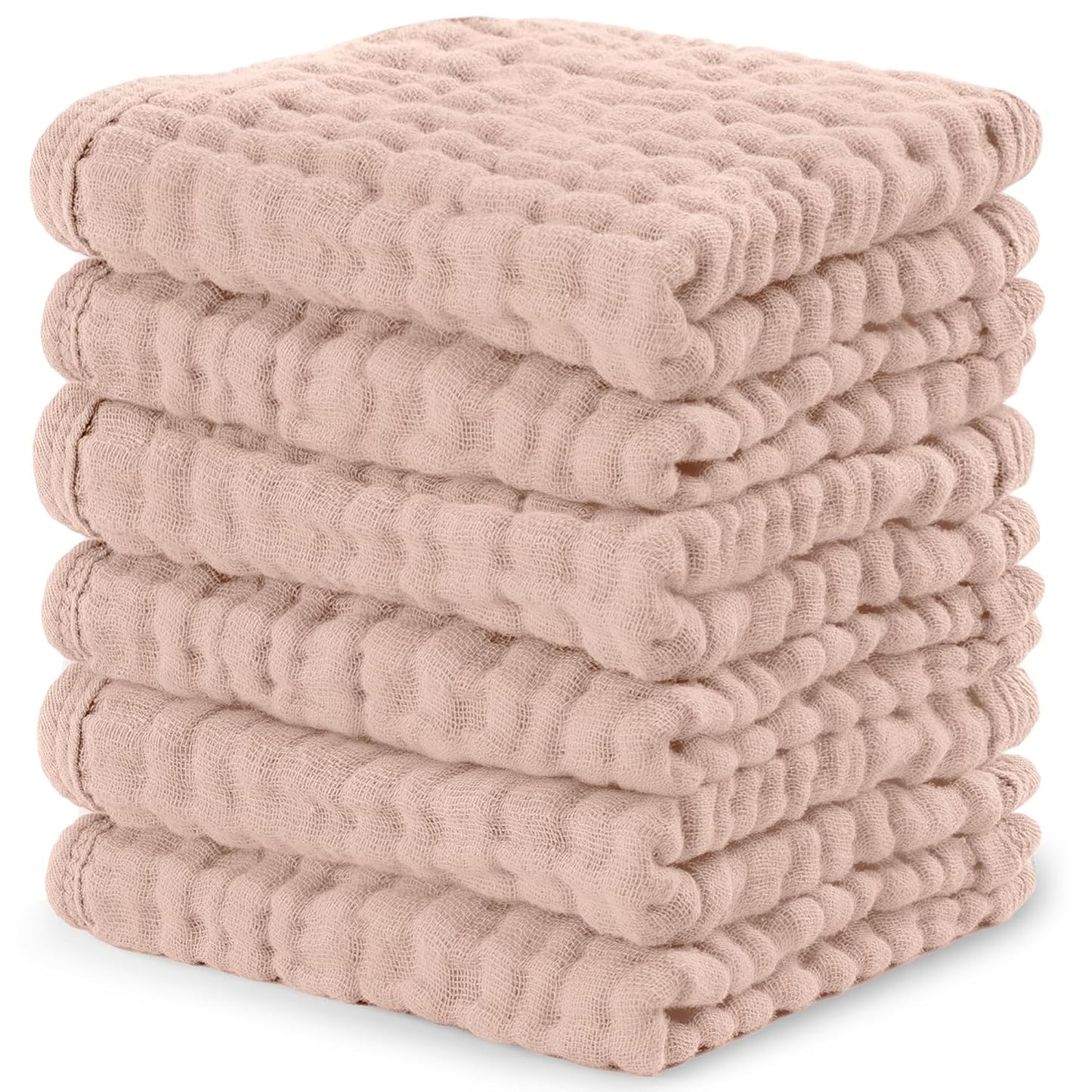 Comfy Cubs Muslin Baby Washcloths 6 Pack - Soft 6-Layer Cotton Wash Cloths for Sensitive Skin - 10"x10" Large, Gentle, Absorbent Infant Essentials for Newborn and Toddlers - Blush