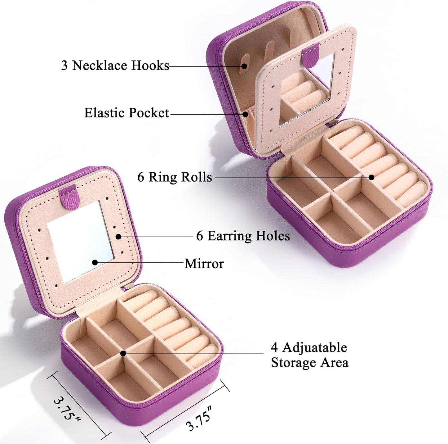 Parima Women's Fashion Jewelry Case Organizer | Small Purple Jewelry Box - Letter A