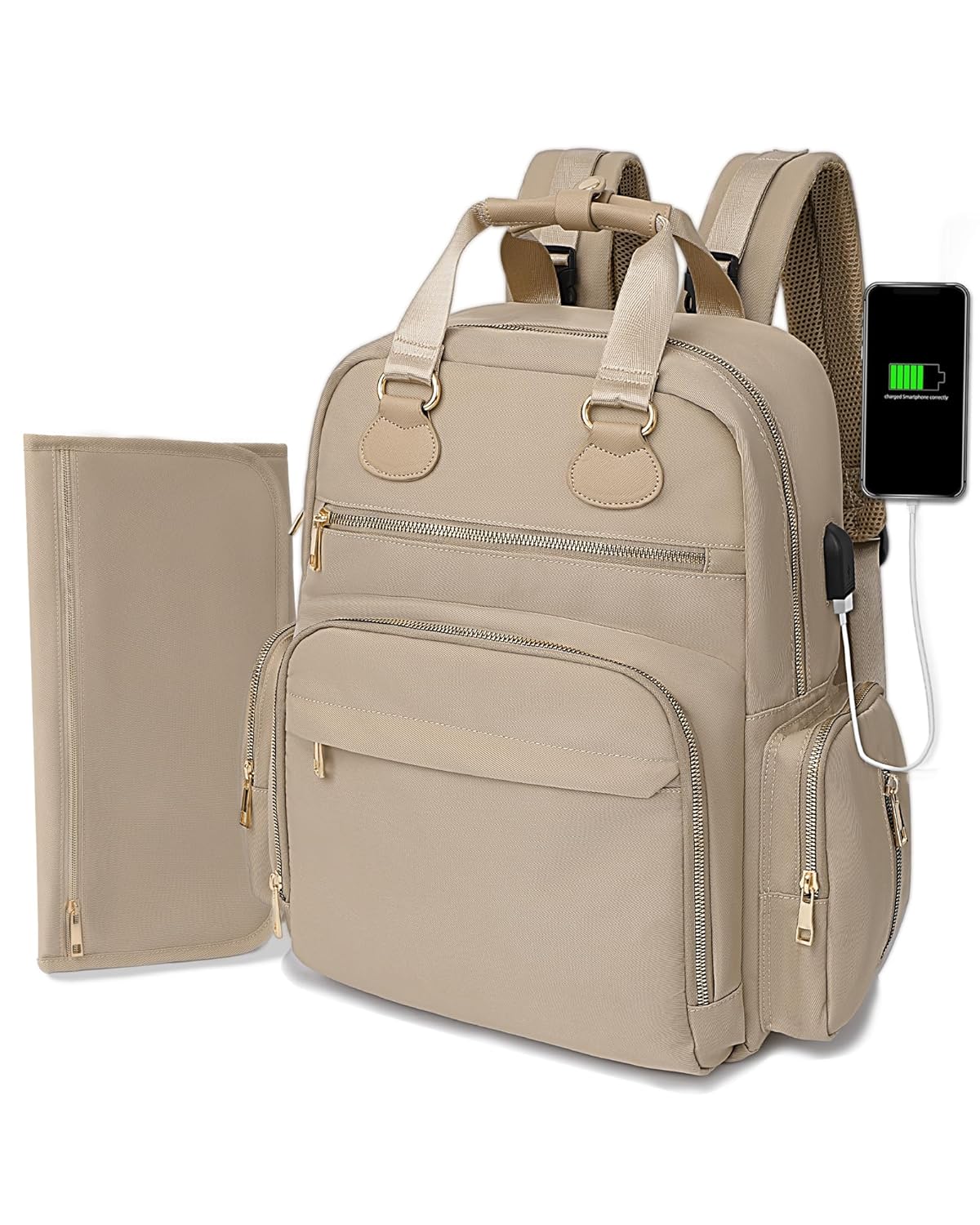 Diaper Bag Backpack, Baby Diaper Bag with 17 Pockets, Travel Baby Bag Backpack for Girl Boy, Large Diaper Bag with Changing Pad,USB Charging Port,Wet Dry Bag, Khaki
