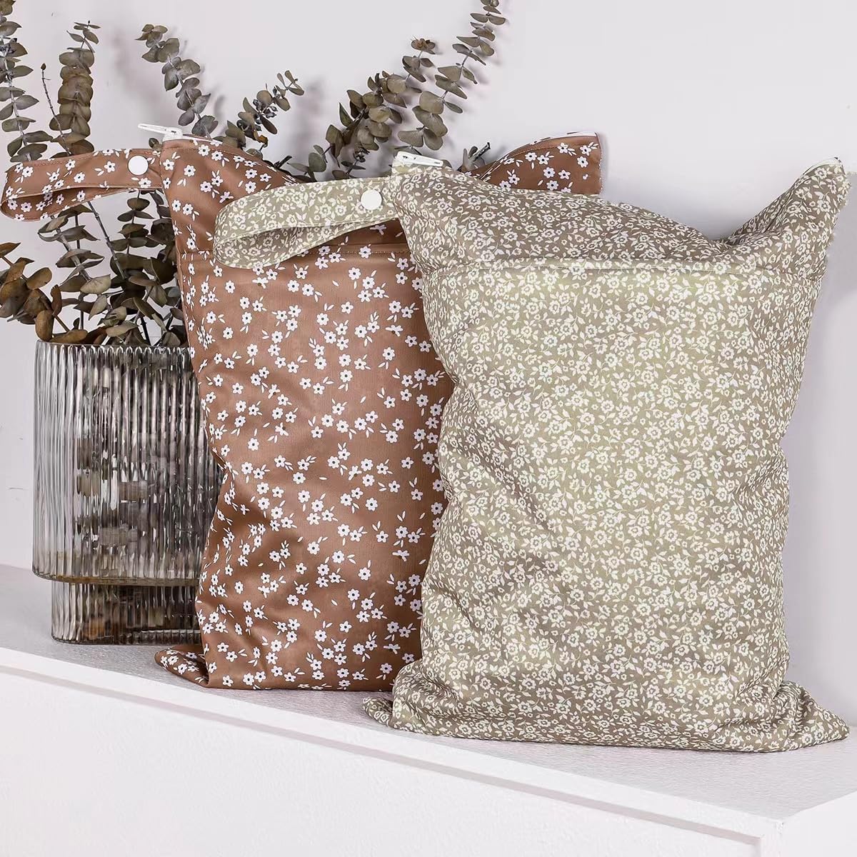 Wet Dry Bags with Two Zippered Pockets and Handle, Reusable Storage Bag for Breast Pump Parts & Baby Items, Waterproof Diaper Bags, Yoga Gym Bag for Swimsuits or Wet Clothes-2pcs, 11.8*15.75"