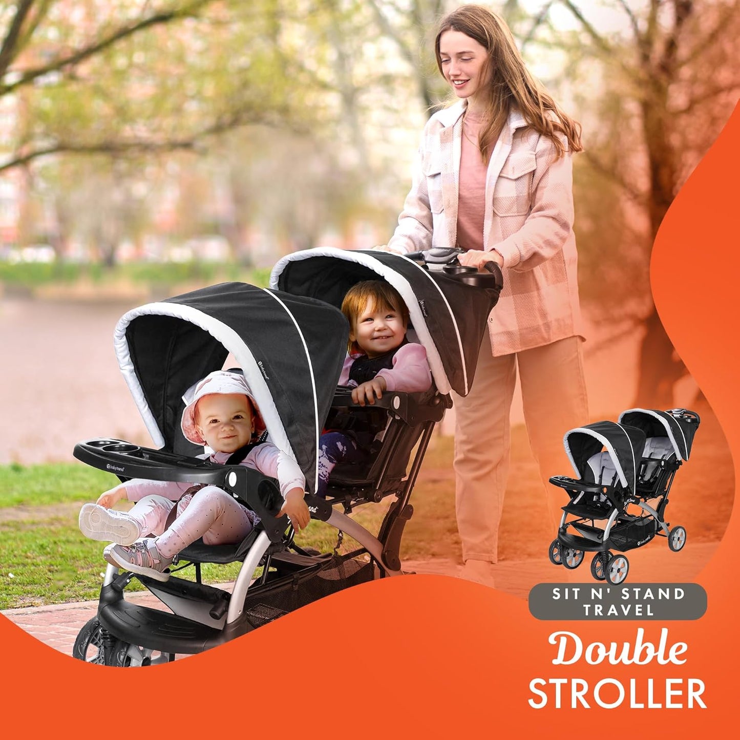 Baby Trend Infant and Toddler Double Stroller & Car Seat Combo, 2 Pc Set, Stormy - Portable and Lightweight Stroller Duo and Car Seat Travel System Tandem