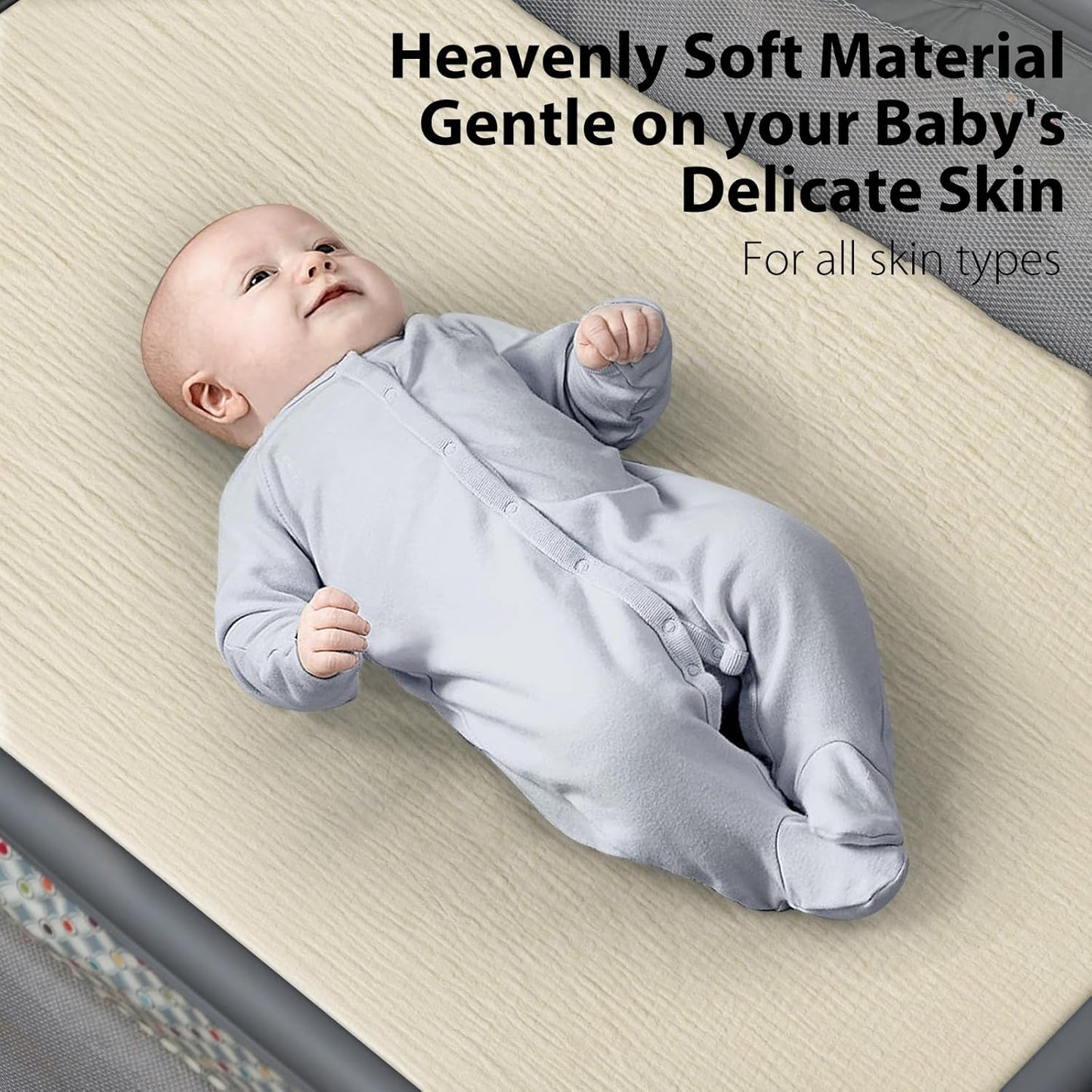 2 Pack Soft Muslin Baby Mini Crib Sheets, 100% Cotton Breathable Double Layer Fitted Sheets for Mini Crib and Pack N Play Mattresses 24x38 Inches, for Baby Girls and Boys (Cedar & Cream