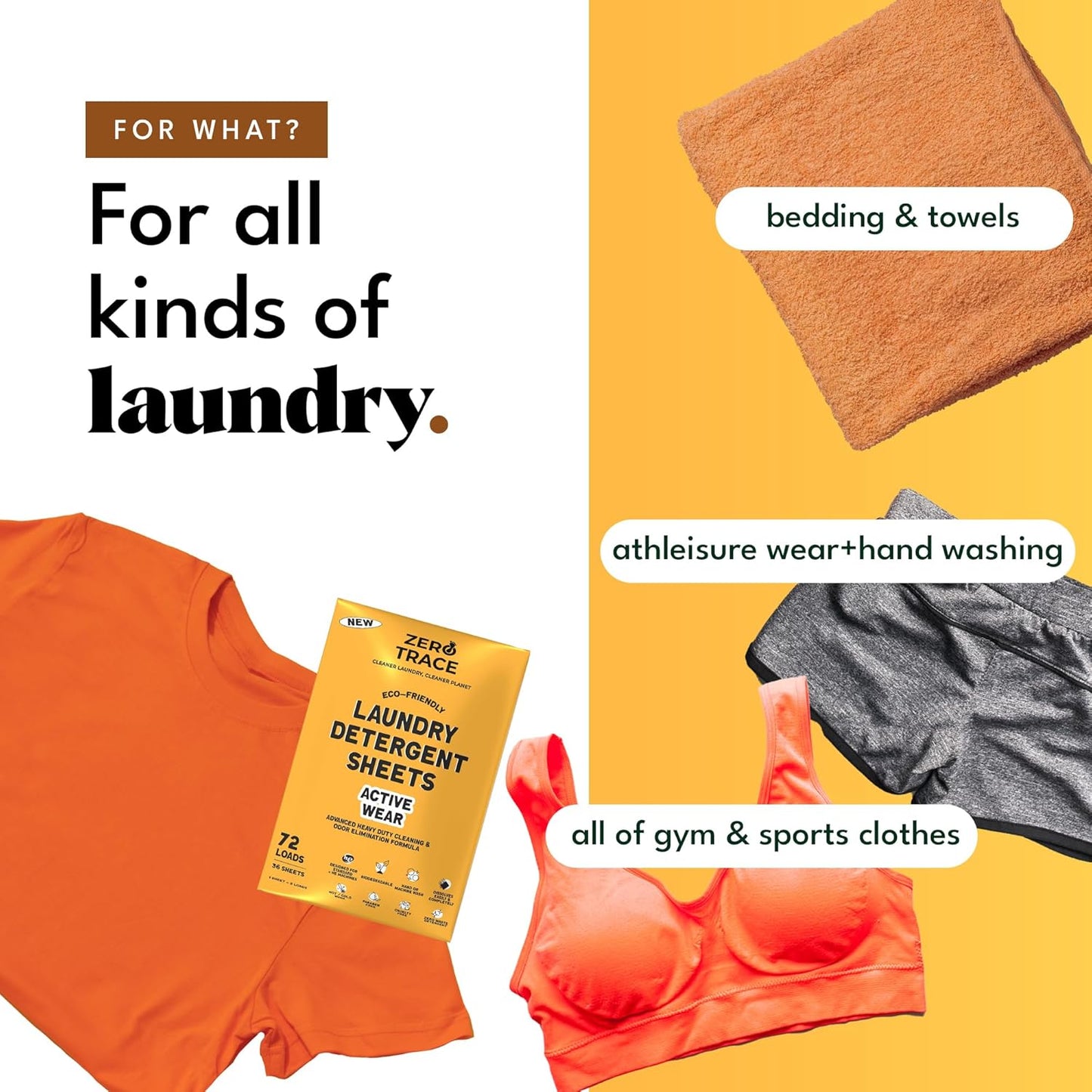 Zero Trace All Natural Laundry Detergent Sheets Eco Friendly - Laundry Soap - Active Wear Travel Laundry Detergent (72 Loads 36 Sheets)