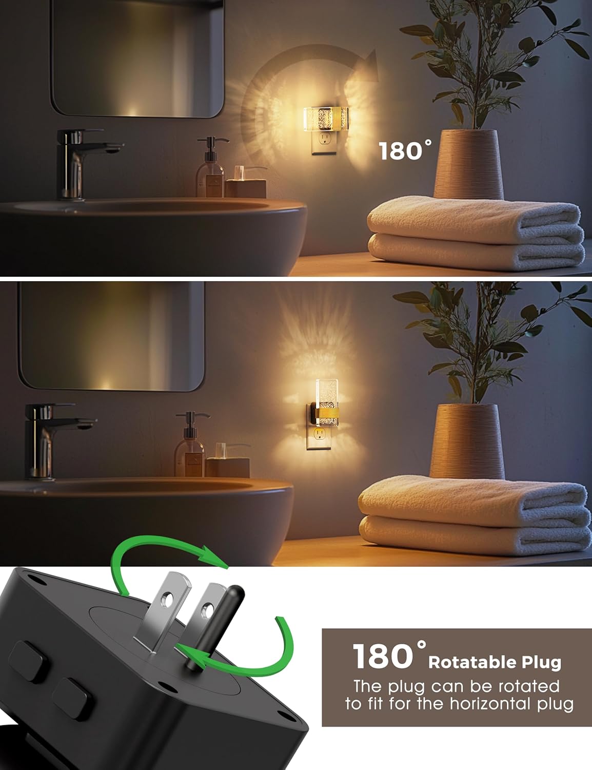 L LOHAS LED Night Lights Plug Into Wall [2 Pack], Color Changing Night Light with Dusk to Dawn Sensor, RGB 180° Rotating Night Light, 0-100LM Dimmable Nightlight for Kids, Bathroom, Hallway,Gift