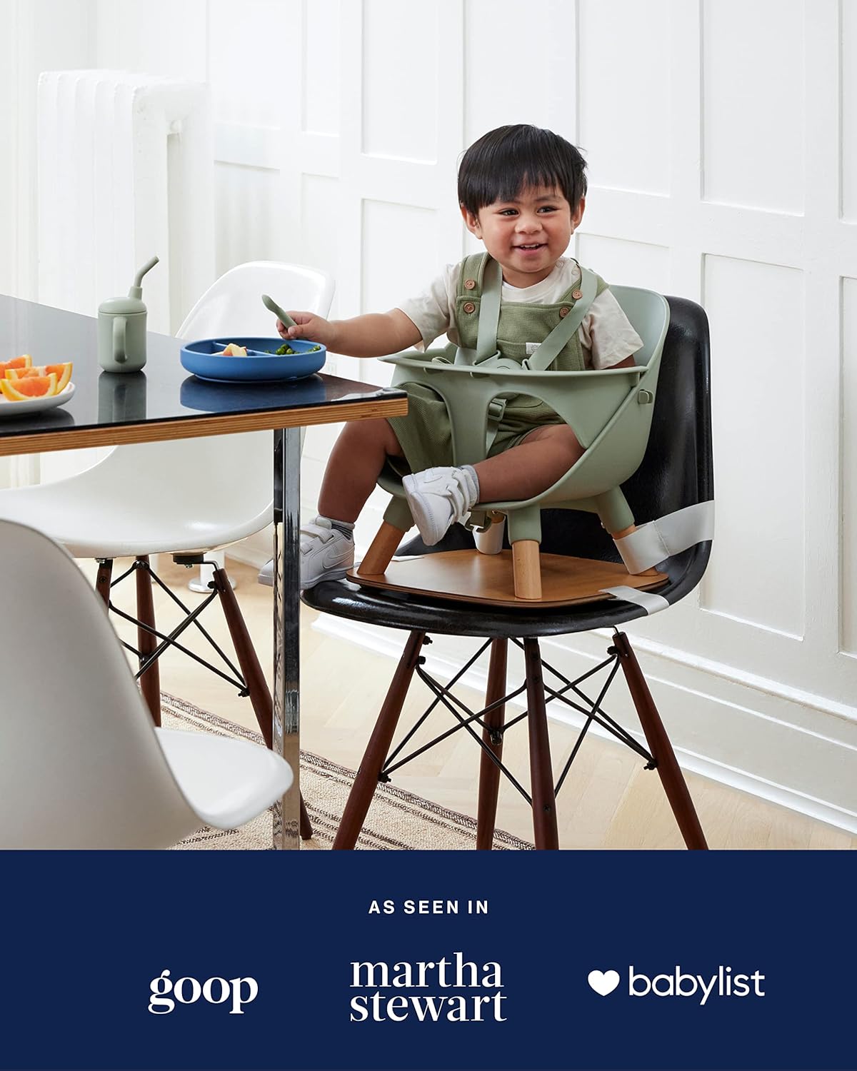 Lalo The Booster Seat for Babies & Toddlers, Children's Booster Seat, Easy to Clean Five-Point Safety Harness & Durable Non-Toxic Plastic Seat & Belly Bar - Coconut