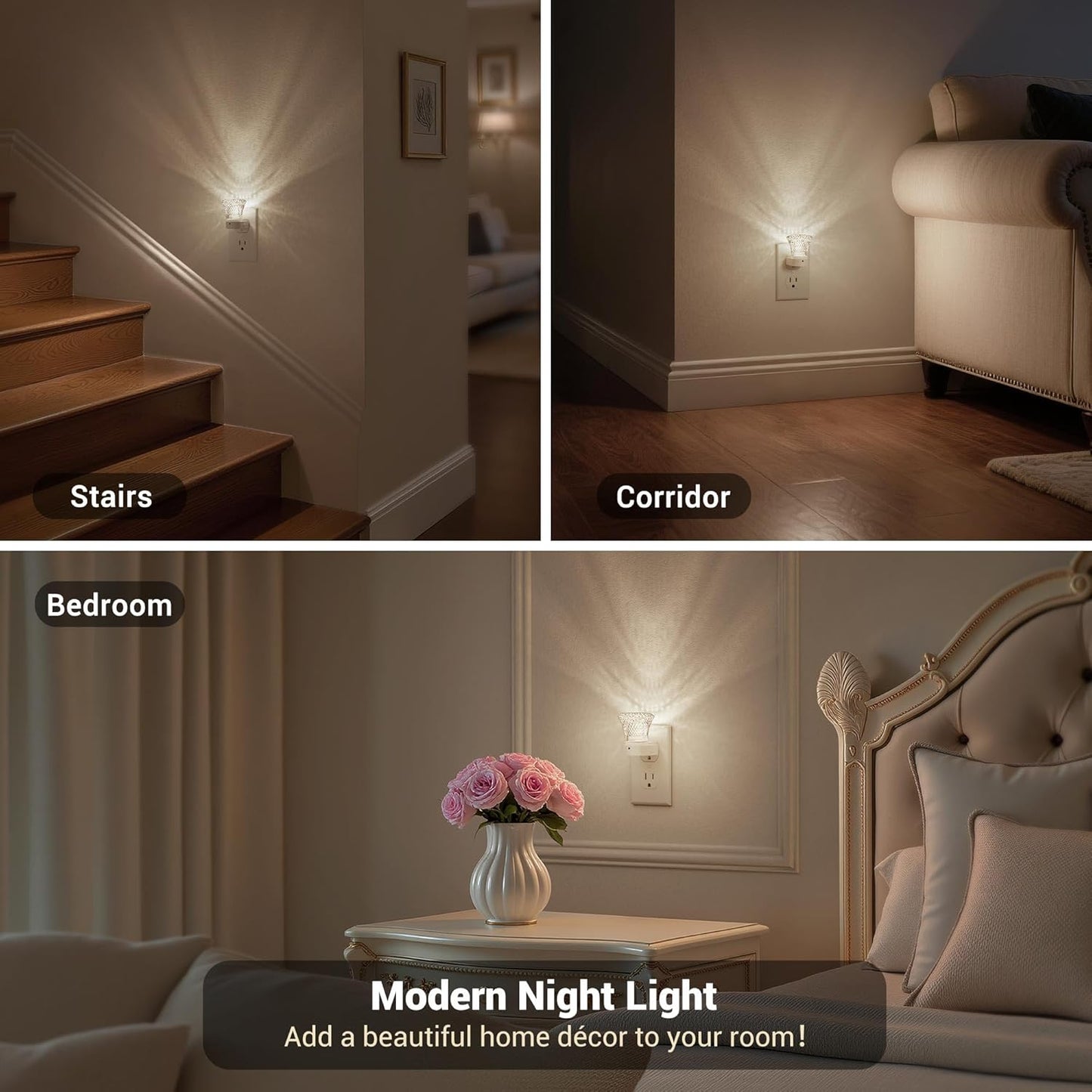 JandCase LED Night Light Plug in, Night Lights Plug into Wall [2 Pack] with Dusk to Dawn Light Sensor, 5000K Daylight White Night Light, Adjustable Brightness Nightlight for Kids Bathroom Bedroom