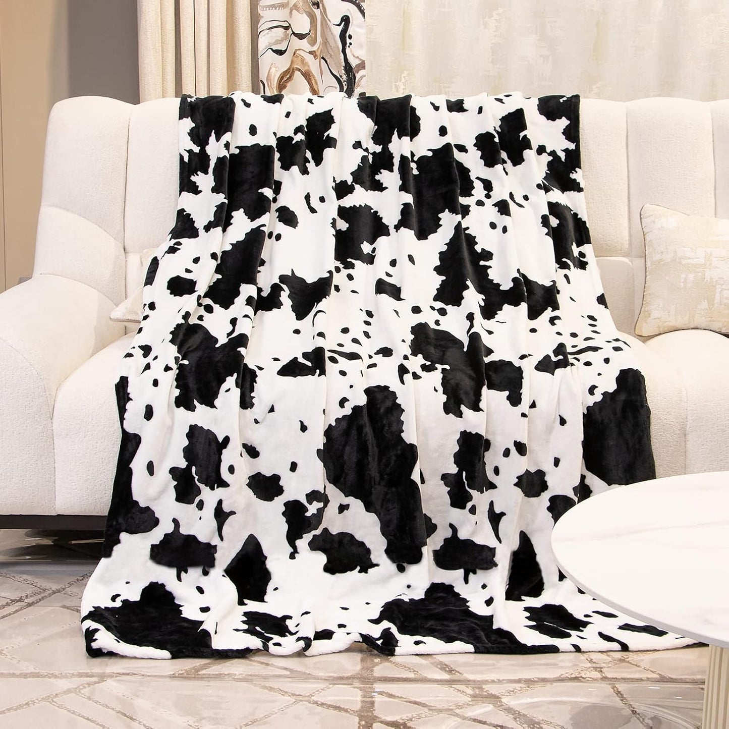 Cow Print Blanket for Kids - 40"x50" Cute Lightweight Fuzzy Fleece Throw for Girls, Nursery Decor - Black White Plush Birthday Gifts for Kids Boys