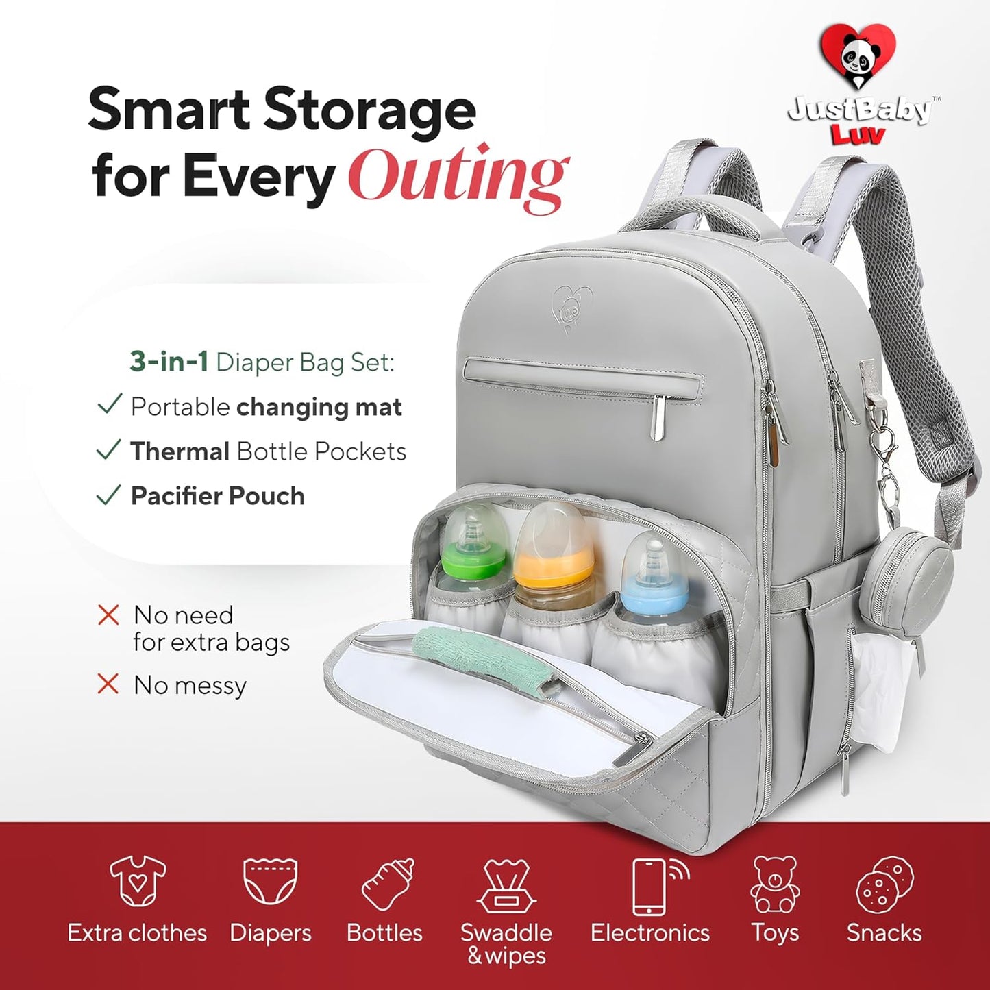 Award-Winning Premium Leather Diaper Bag Backpack – Stylish, Durable, Waterproof Vegan Leather with PEVA Changing Pad & Baby Headrest, Travel-Friendly, Organized for Busy Parents