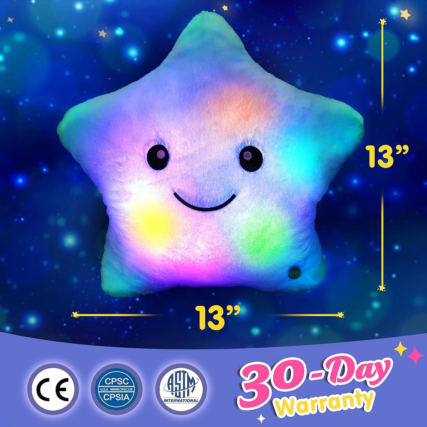 WEWILL 13'' Creative Twinkle Star Glowing LED Night Light Plush Pillows Stuffed Animals Toys Birthday Christmas Holiday Valentines Gifts for Toddlers Girls(Blue)