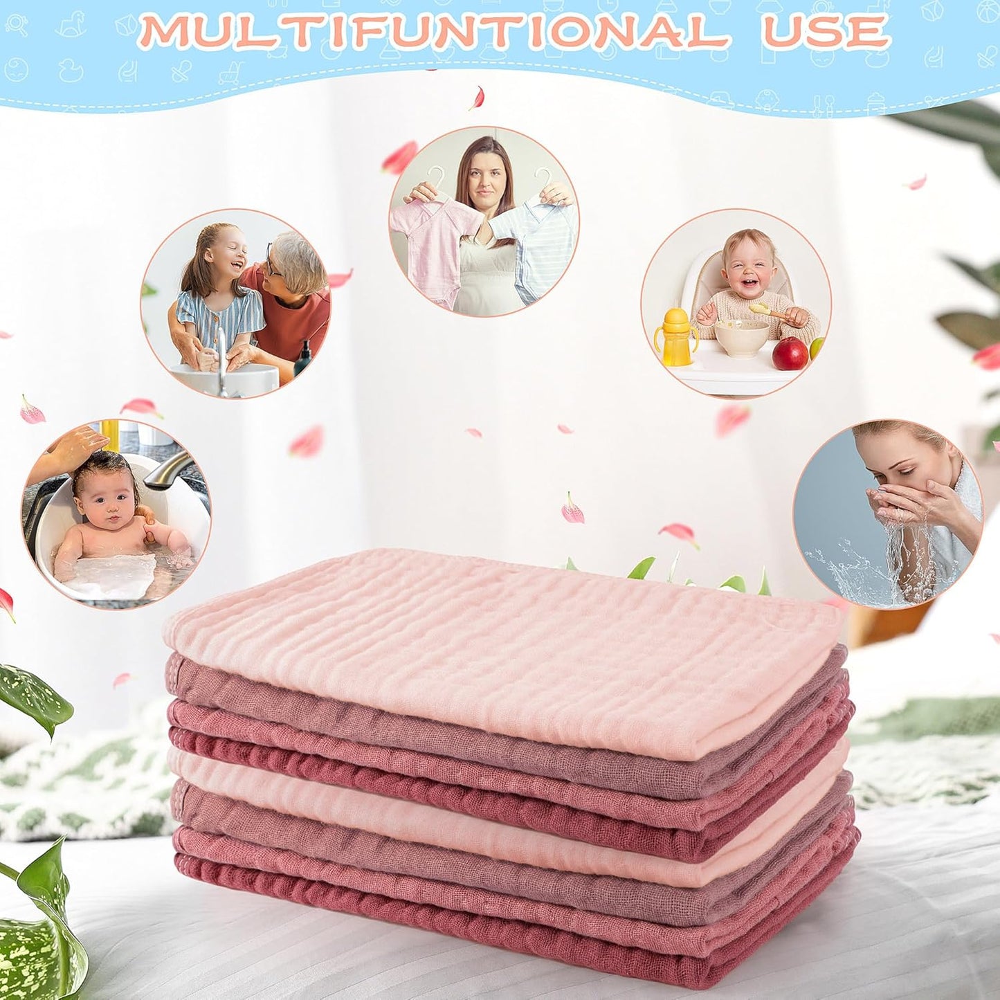 Buryeah Muslin 20 Pcs Burp Cloths Large 20" x 10" 100% Cotton 6 Layers Ultra Absorbent and Soft Hand Washcloths for Baby Drool and Messes Gentle Burp Cloth for Boys & Girls(Retro Colors)