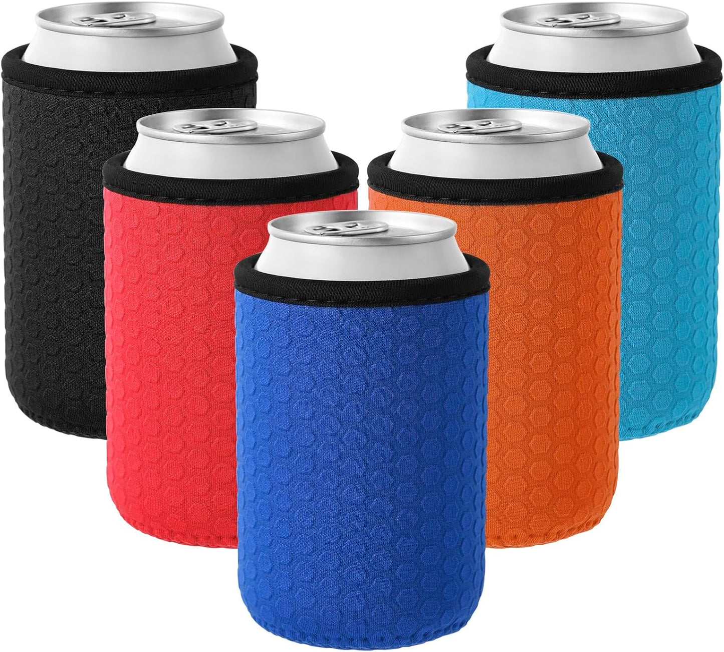 5 Pcs Insulated Can Sleeve, Reusable Can Cooler Sleeves, Non-slip Neoprene Beer Bottle Cover Holder for 12oz Standard Can Soda and Beer (Hexagon pattern)