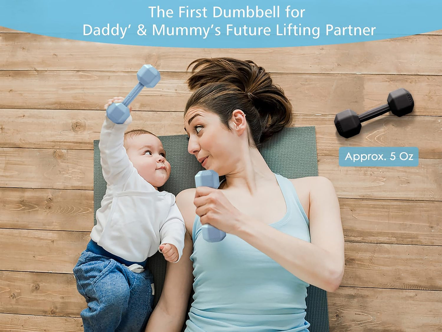 Giftty Baby Dumbbell Infant Rattle Silicone Teething Toy Teether Infants Toddler Sensory Toy Exercises Weight - Made of 100% Food-Grade Silicone, Safe for Baby Boys and Girls (1pcs 4.8oz - Blue)