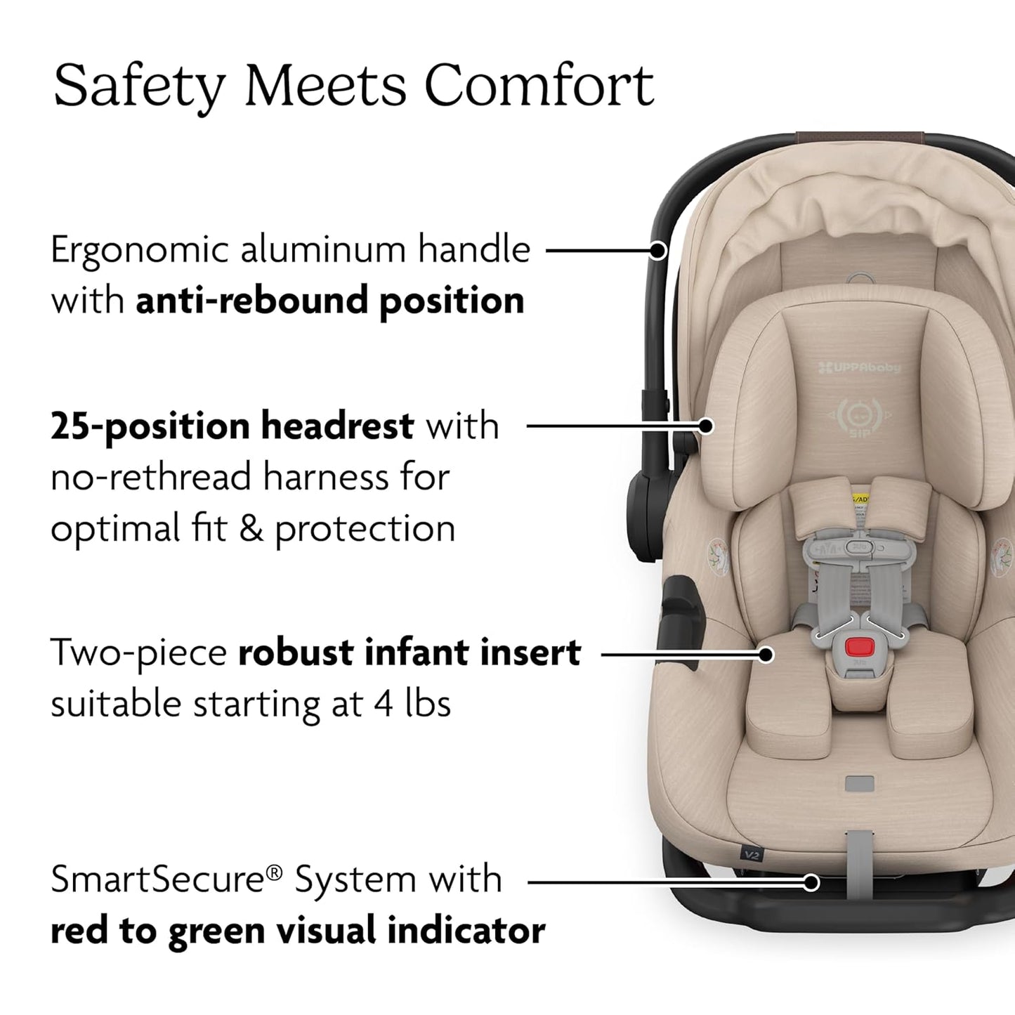 UPPAbaby Aria V2 Lightweight Infant Car Seat - Just Under 6 lbs - Base with Load Leg + Infant Insert + All-Weather FootCover Included - Direct Stroller Attachment - Declan (Oat Mélange)