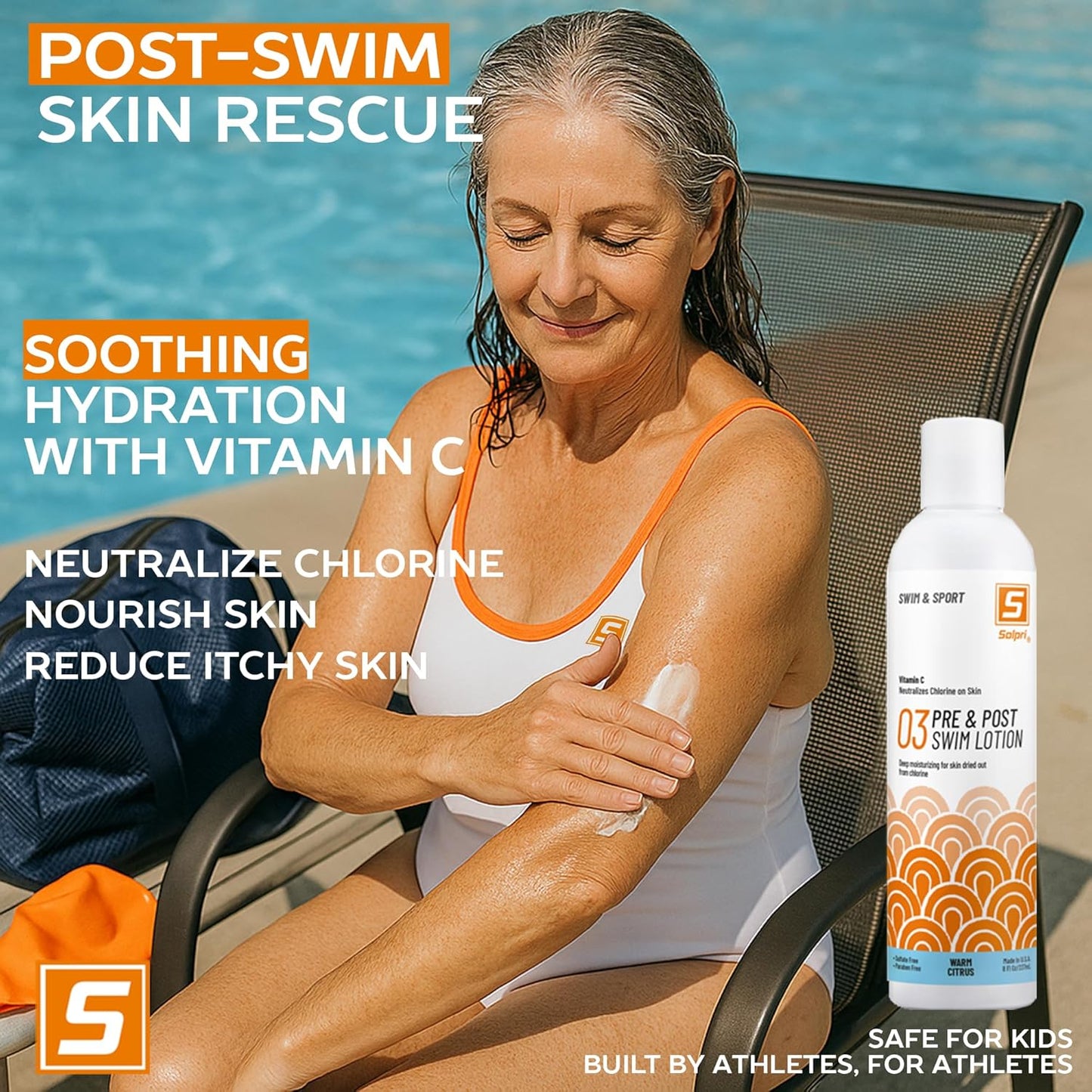 Pre and After Swim Lotion with Vitamin C 8 Fl Oz - Pre Swim Chlorine Skin Protection, Pre Swim Lotion for Chlorine (8 Fluid Ounce, Warm Citrus)