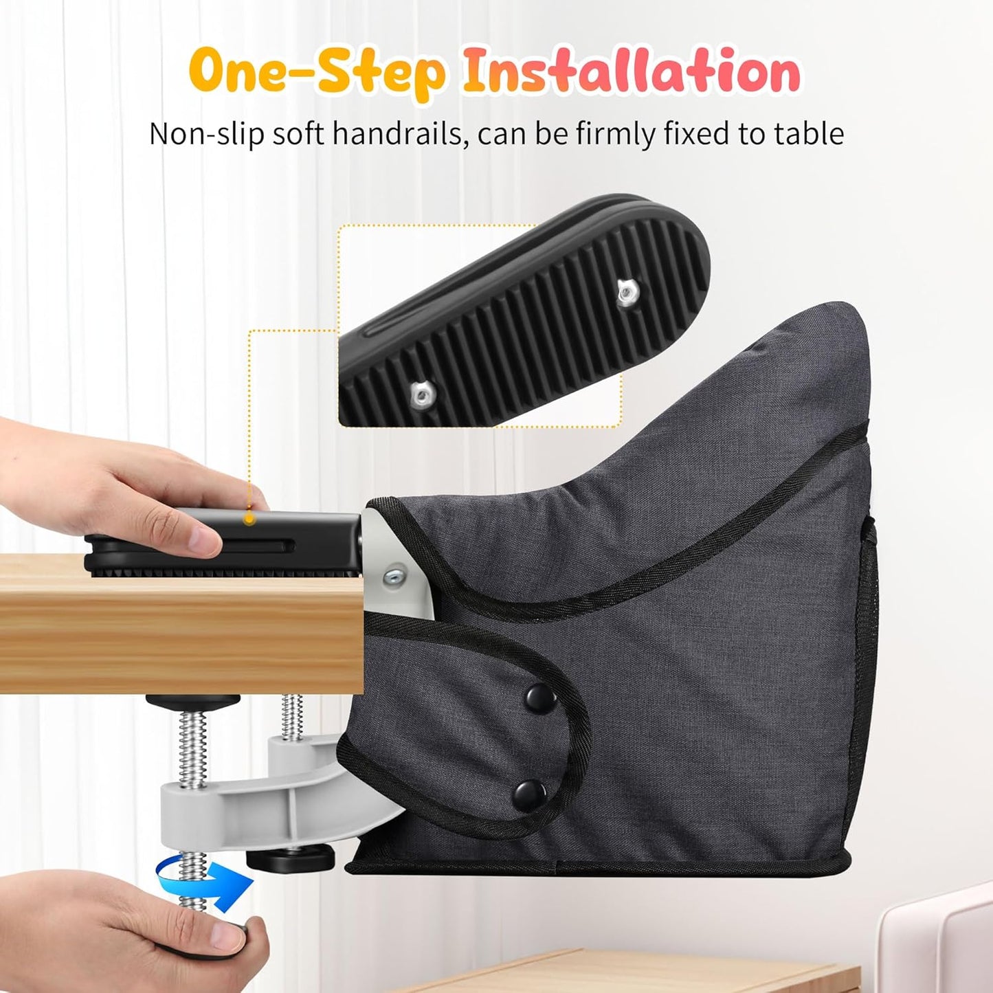 Toogel Hook On High Chair with Removable Dining Tray,Folding Portable Clip on Table High Chair,Baby Chair with Storage Bag for Indoor/Outdoor, Black
