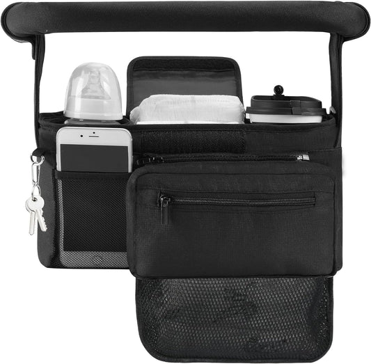 Momcozy NON-SLIP Universal Stroller Organizer | Insulated Cup Holder | Detachable Phone Bag & Shoulder Strap | Fits Uppababy, Baby Jogger, Britax, BOB, Umbrella and Pet Stroller