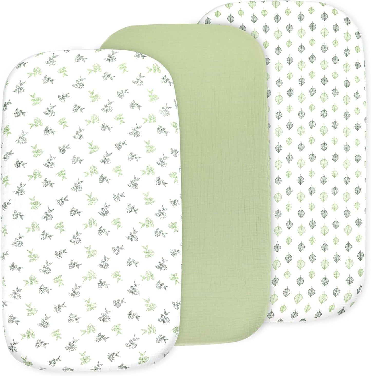 3 Pack Organic Muslin Bedside Bassinet Sheets Compatible with Mika Micky, Baby Delight, Dream On Me, AMKE and Other Bassinet Pads Size Between 17-21 in Width, 29-33 in Length, and 1.5-4 in Thick