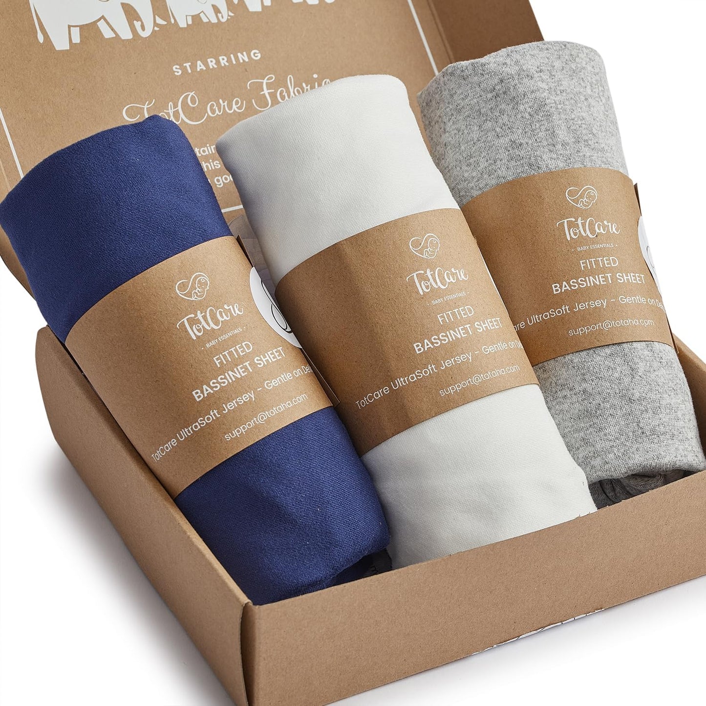 3 Pack Fitted Bassinet Sheets for 4moms Mamaroo Sleep Bassinet - 18 x 30 Inch Oval Mattress - Buttery Soft, Premium Stretchy Jersey Knit - Navy + Grey + Cloud