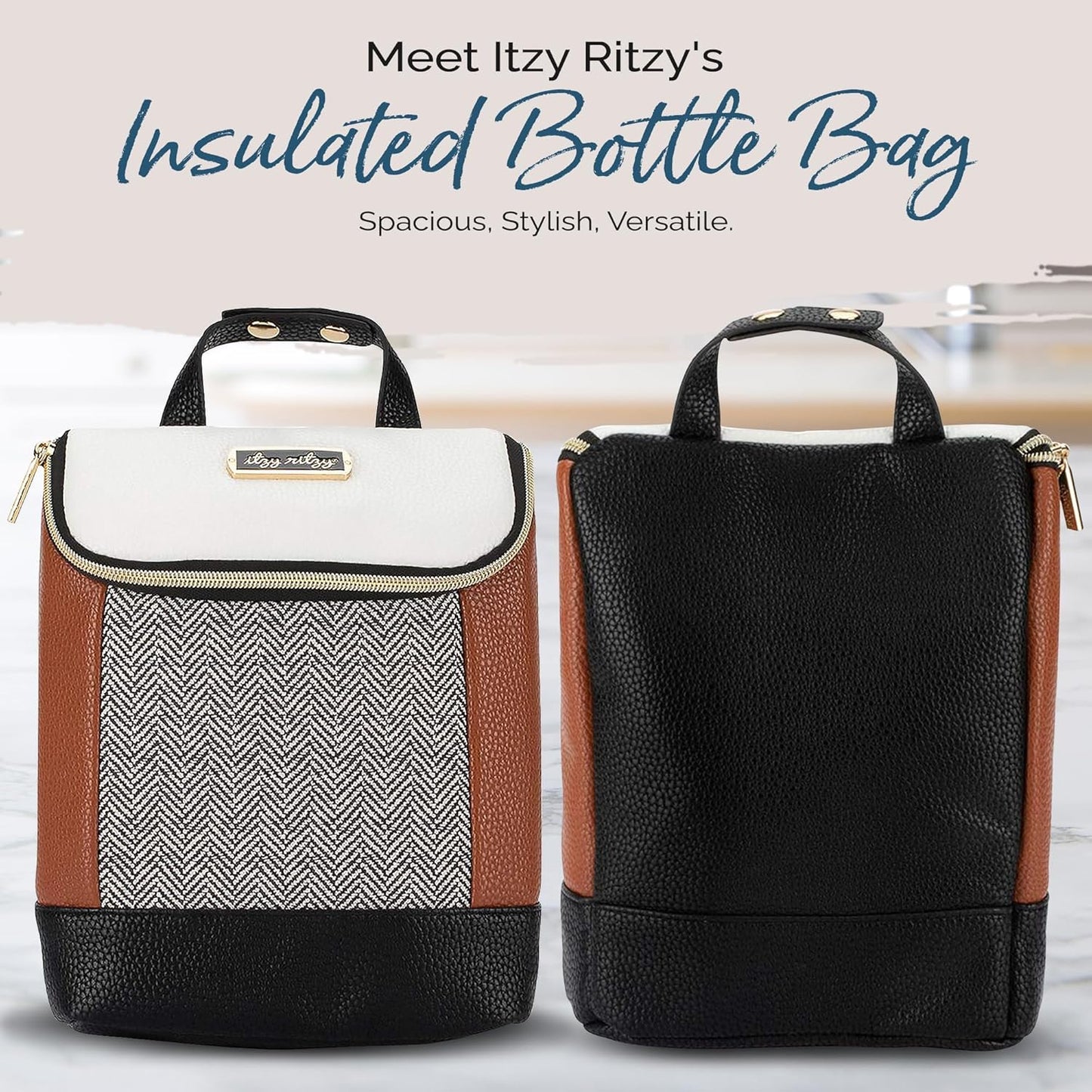 Itzy Ritzy Insulated Bottle Bag – Keeps Bottles Warm or Cool - Holds 3 Bottles & Features Interior Pocket For Ice Pack (Not Included), Coffee and Cream
