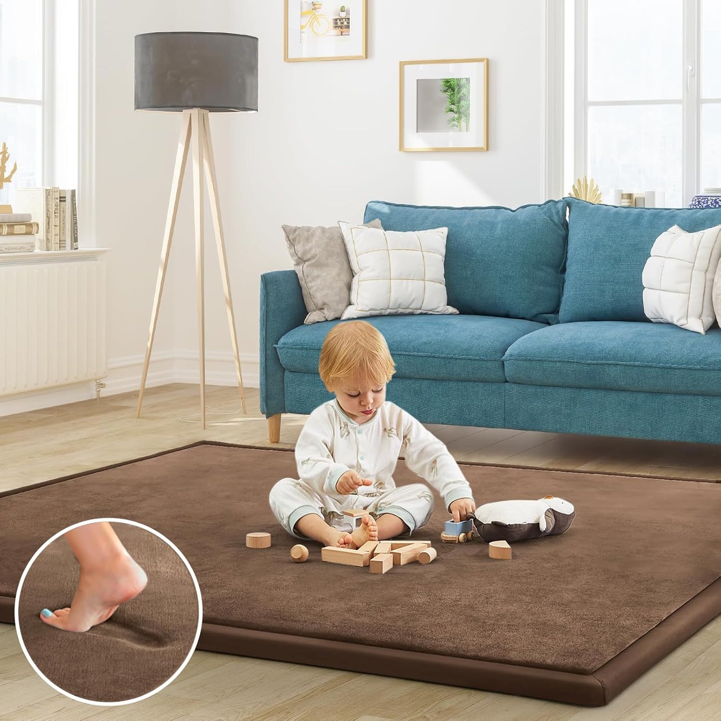 Baby Play Mat for Floor Tummy Time Mat Nursery Muscle Area Rug Playroom Rug Tatami 59"*59" Memory Foam 1.3" Thick Crawling For Babies,Toddlers, Infants, Kids,Floor,Coffee