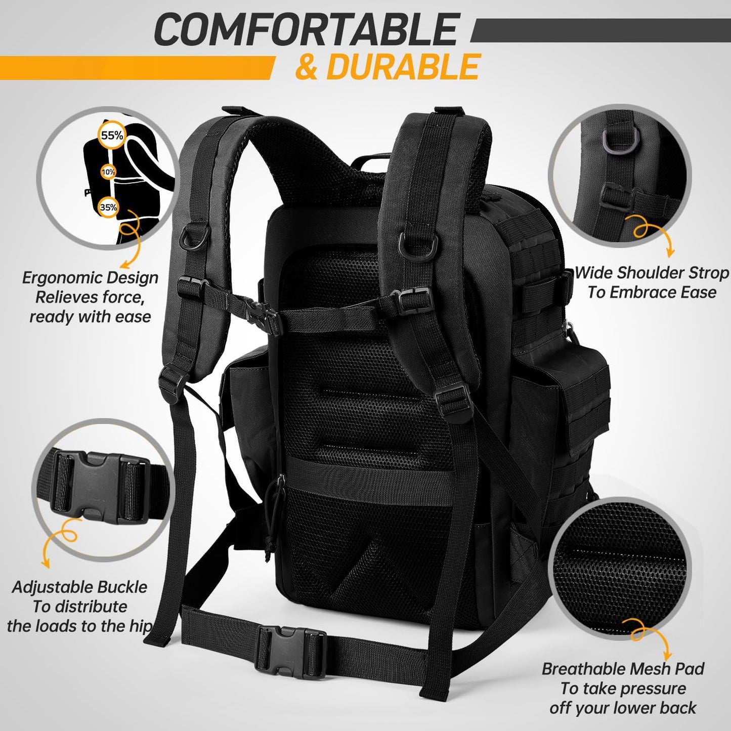 SHARKMOUTH Diaper Bag Military for Men - Large Baby Backpack with Changing Pad for Active Dad - Insulated for Outdoor Travel Camping Park Trips Black