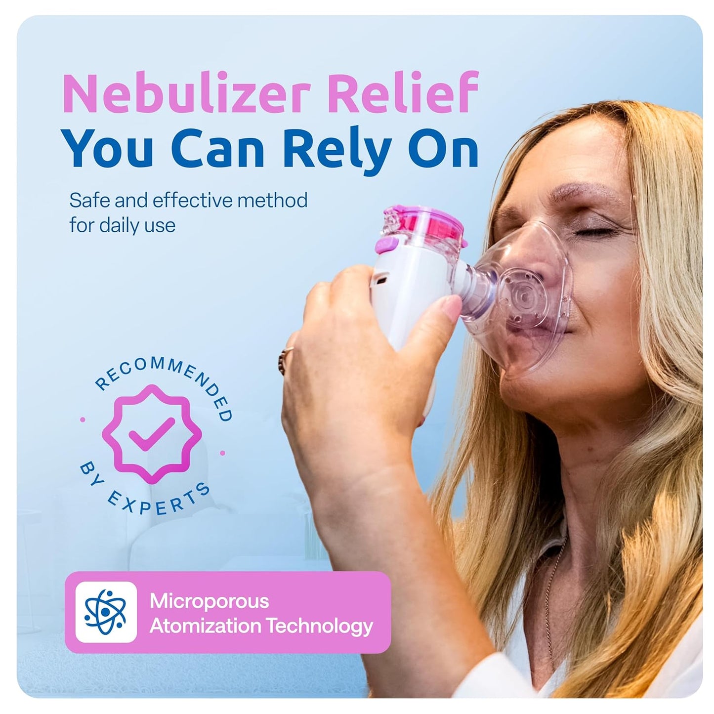 Portable Mesh Nebulizer for Adults, Babies, Infants & Kids, with LED Screen, Quiet, Self-Cleaning & Re-Chargeable, Compatible with Saline Solution, Moisturizes Airways
