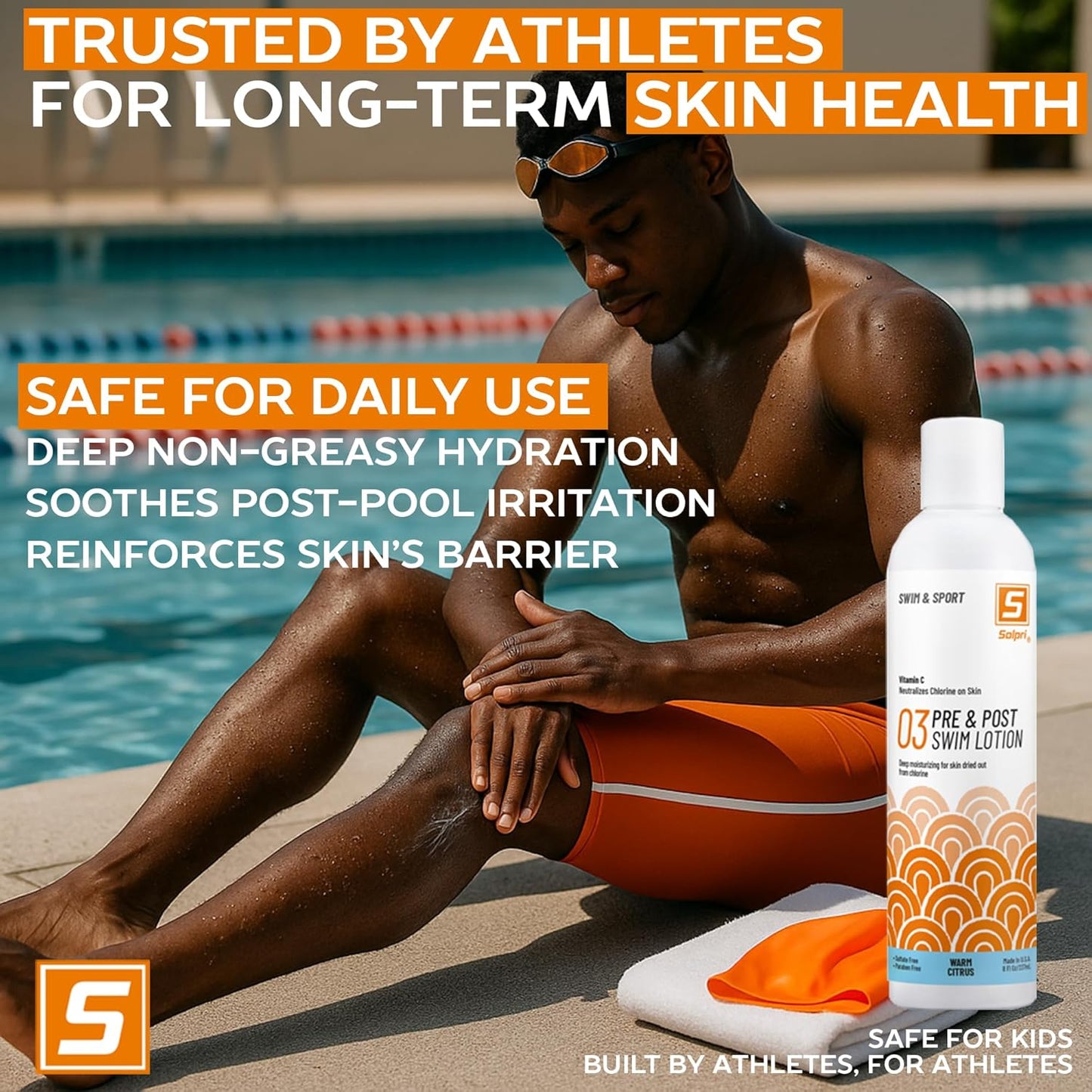 Pre and After Swim Lotion with Vitamin C 8 Fl Oz - Pre Swim Chlorine Skin Protection, Pre Swim Lotion for Chlorine (8 Fluid Ounce, Warm Citrus)