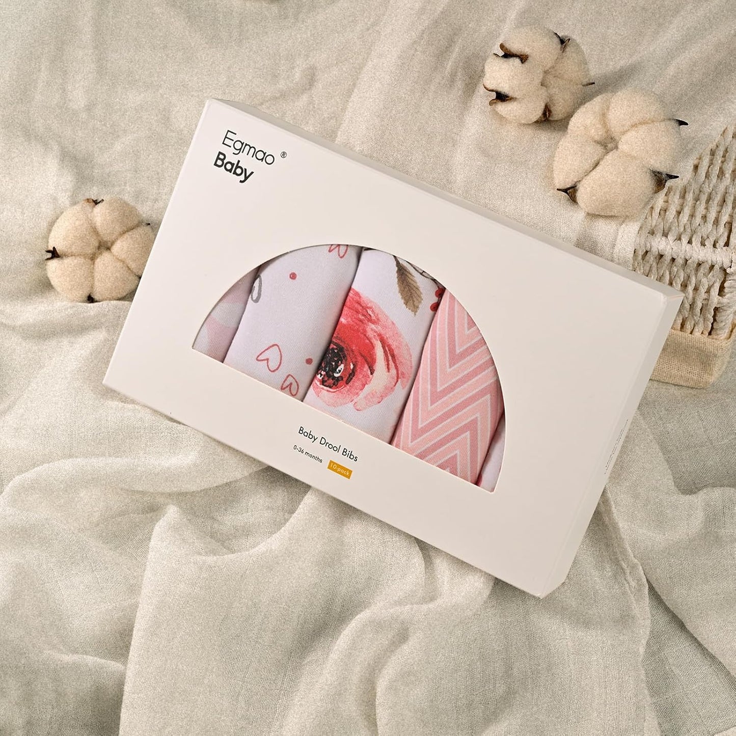 10 Pack Cotton Snap Bibs for Baby Boy Girl, Super Soft Drool Bibs for Teething and Feeding