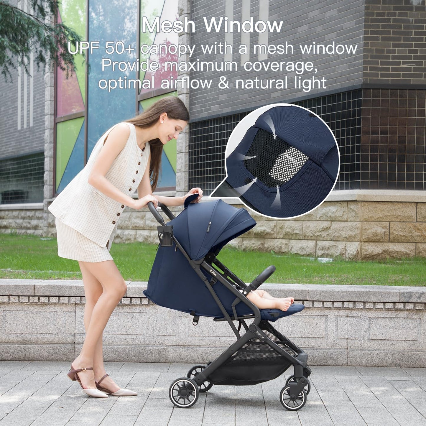 Compact Fold Baby Stroller, Lightweight Travel Toddler Stroller with One-Click Fold, Extendable UPF50+ Canopy, Cup Holder, UV Protected and Waterproof, One-Hand Folding - Blue