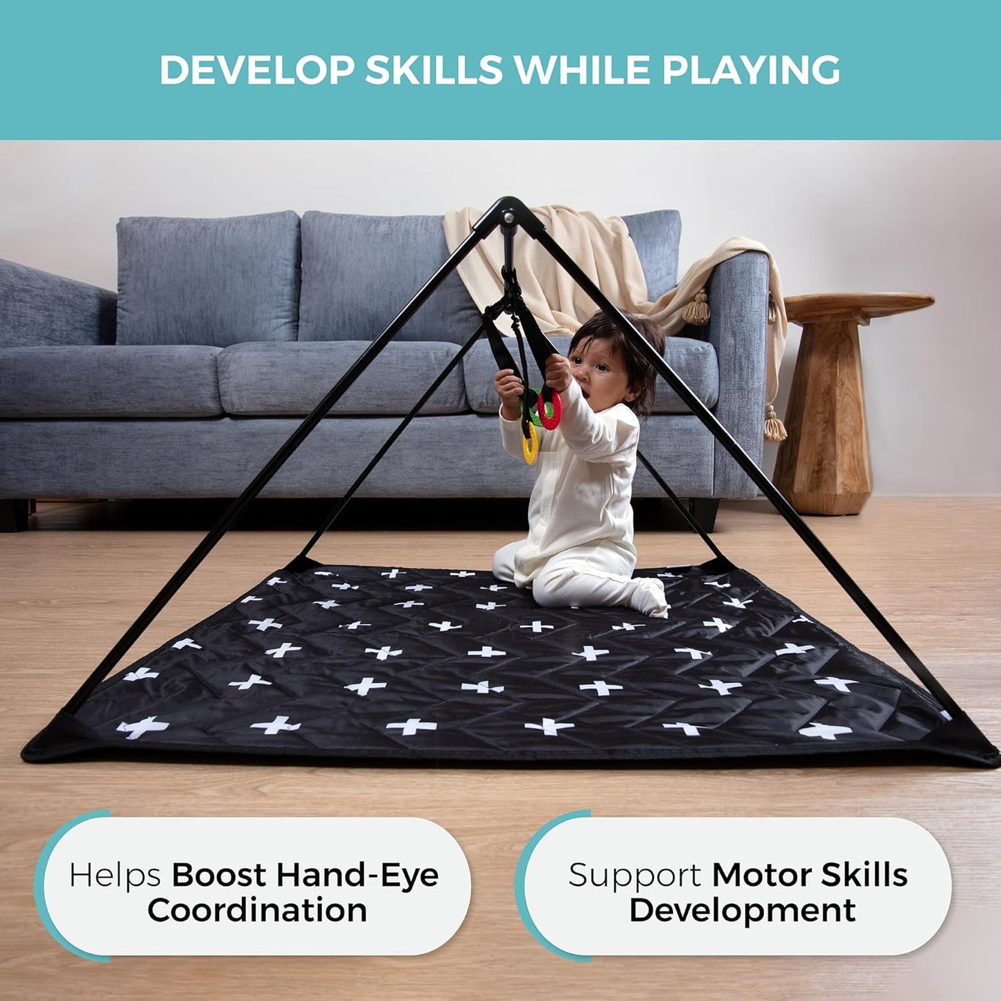 Travel Baby Play Mat for Babies 0-6 Months, Baby Play Mat, Newborn Travel Essentials, Tummy Time for Floor, Portable, Crosses Pattern