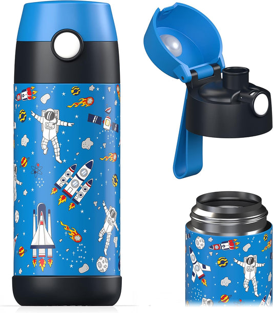 Jarlson® Mali Children's Water Bottle, Thermal Stainless Steel Water Bottle, BPA-Free, Leak-Proof, Children's Bottle with Chug Lid, Bottle for School, Nursery (Space, 350 ml)