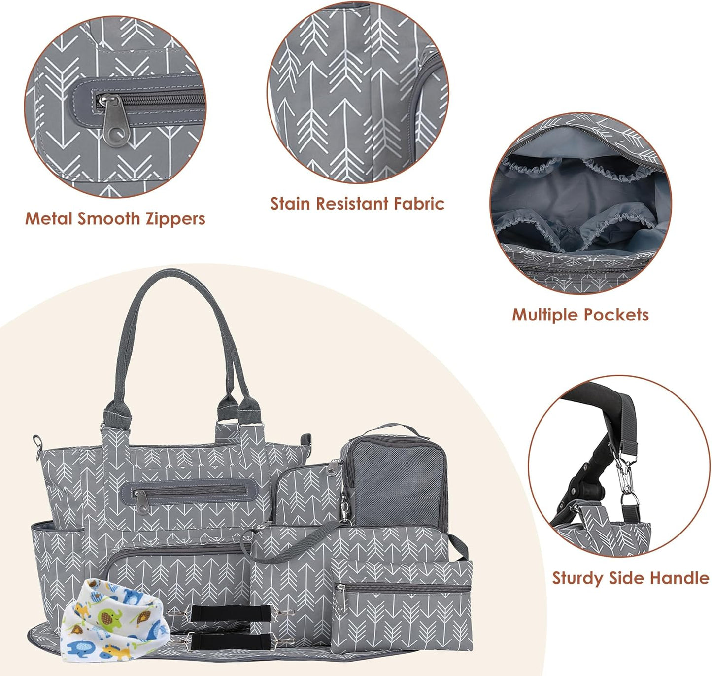 5PCS Baby Diaper Bag Set, Large Baby Doll Diaper Backpack