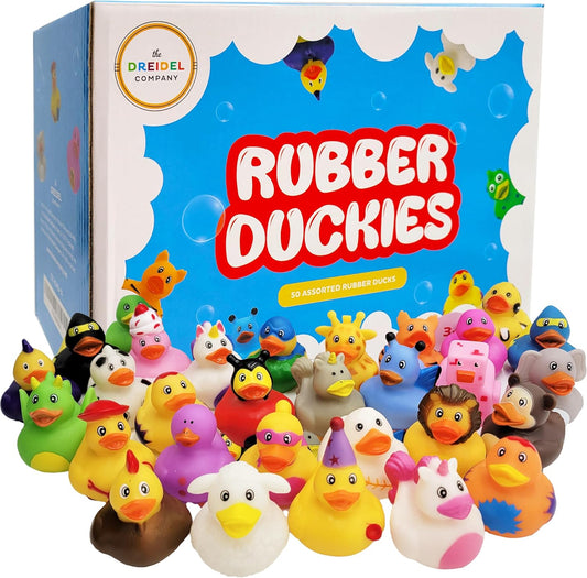 Assortment Rubber Duck Toy Duckies for Kids, Bath Birthday Gifts Baby Showers Classroom Incentives, Summer Beach and Pool Activity, 2" (50-Pack)