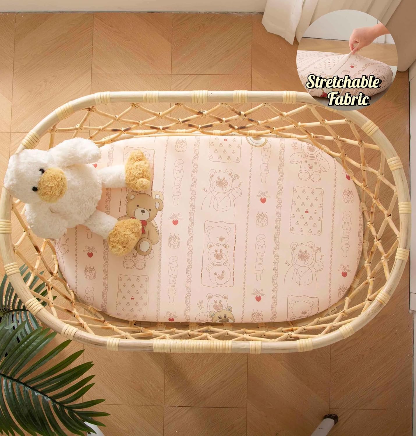 SDY Bear Bassinet Sheets,2pk Microfiber Jersey Baby Bassinet Sheets for Boys Girls，Baby Sheets 32 "x 16 "x 4"