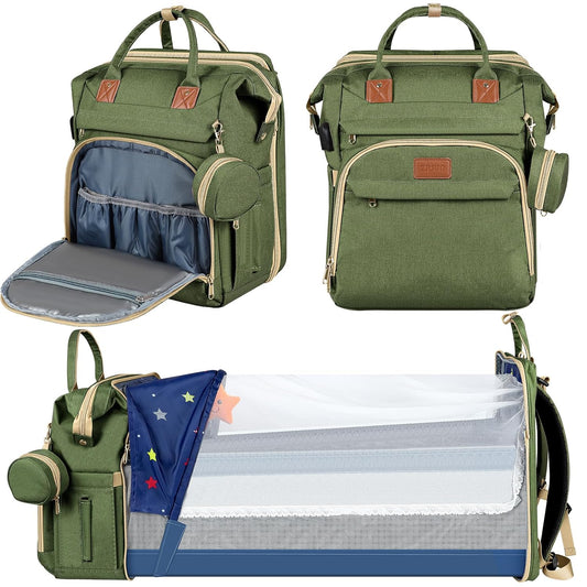 Baby Diaper Bag Backpack,Baby Shower Gifts, Multifunctional Travel Diaper Bag, Gifts for Mom with Portable Diaper Pad (Green)