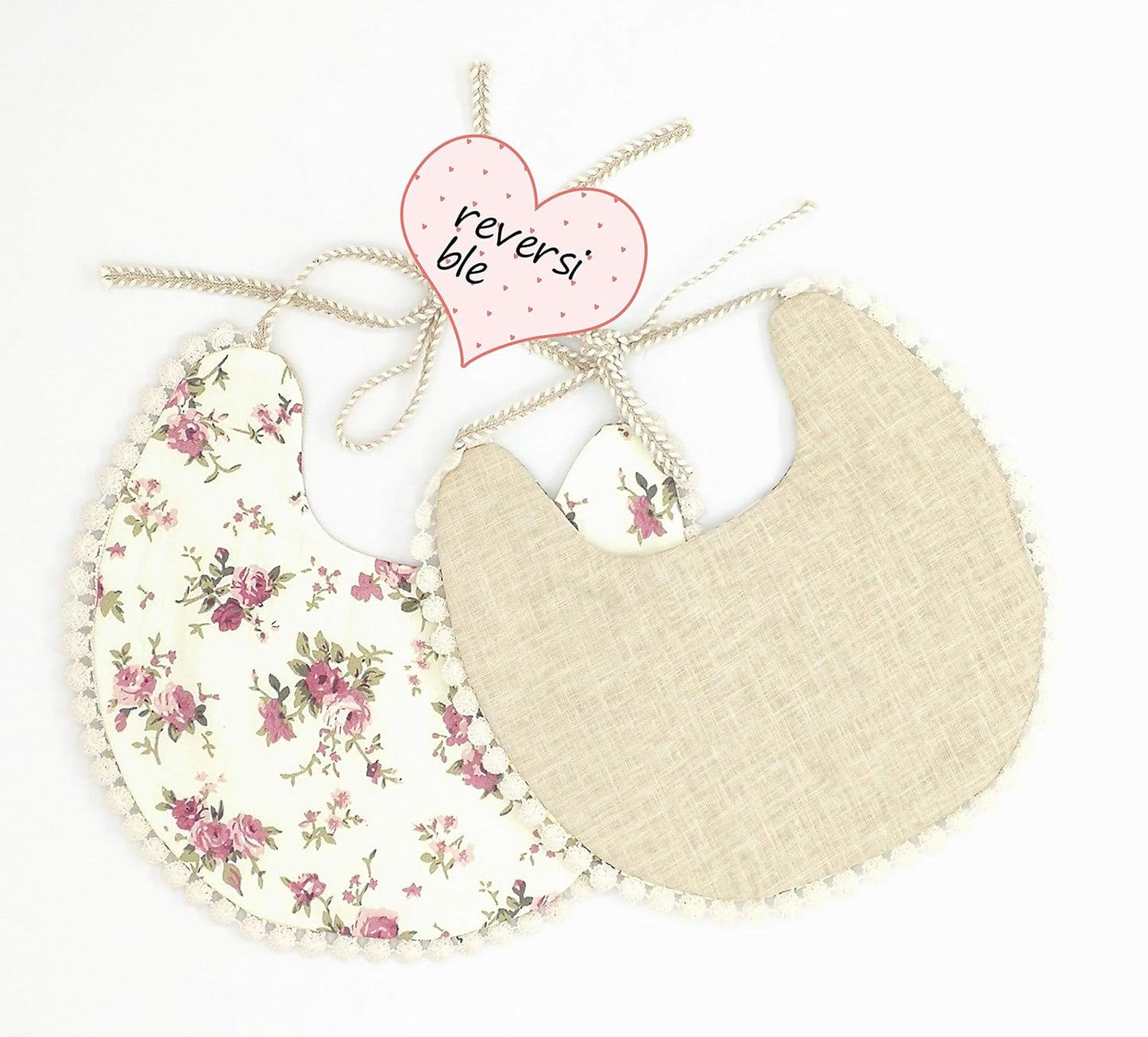 GZMM Baby Bib For Girls,Reversible Waterproof Handmade Natural Cotton Baby Drool Bib 0-12 months 2 Pack