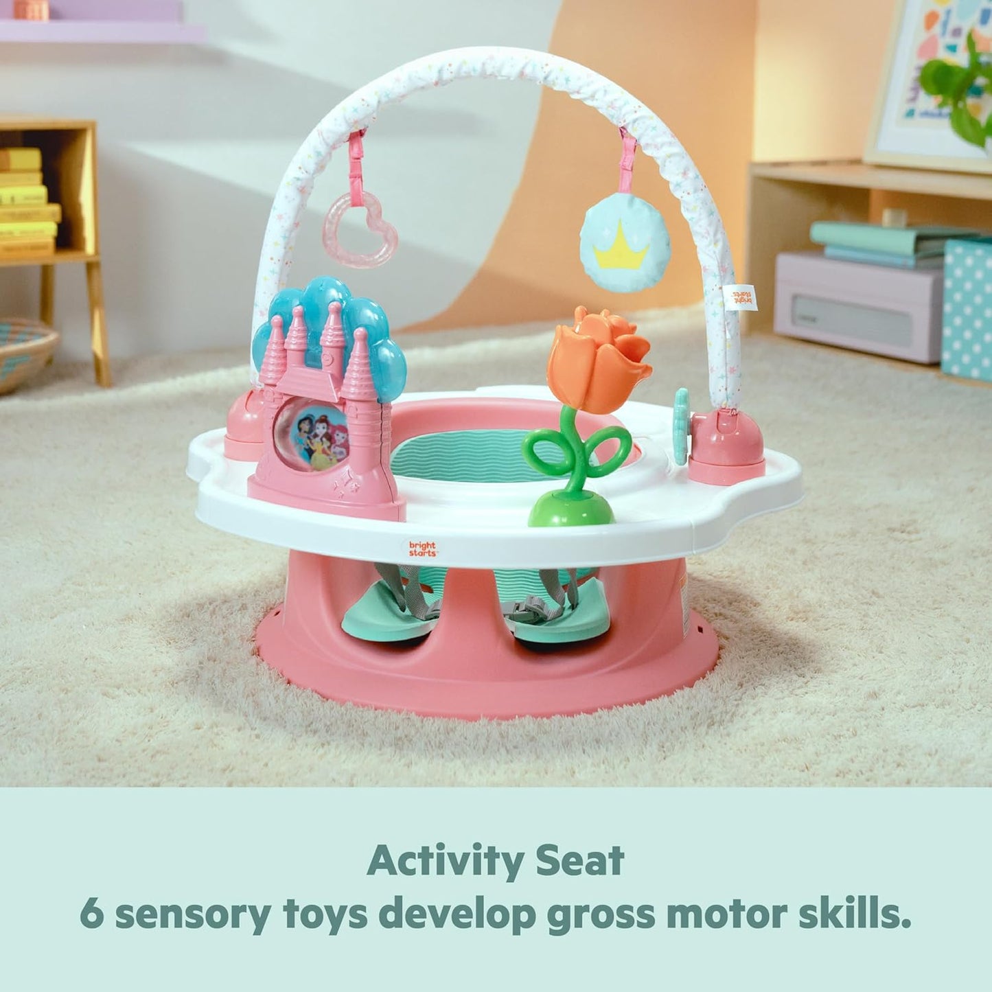 Bright Starts Disney Princess SuperSeat, Fun Baby Seat for Sitting Up, Playtime, and Meals, Ages 4 Months to 4 Years, Pink