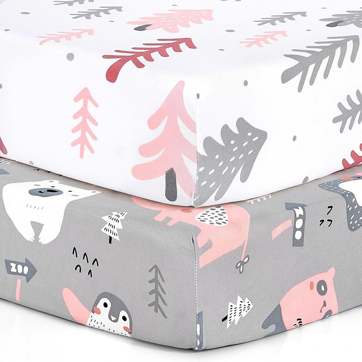 BROLEX 2 Pack Mini Crib Sheets, Stretchy Portable Fitted Playard Sheet Set, Convertible Playard Mattress Cover, Ultra Soft Breathable Material, Jungle Animals