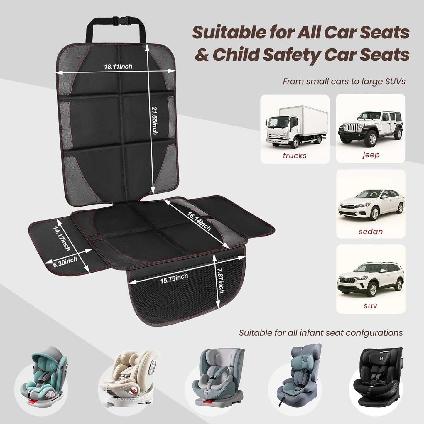 Extra-Large Car Seat Protector for Child-Bady Car Seat Cover,Full seat Protector Under Baby car seat,Universal Durable Waterproof Carseat Protector for Dog Vehicles,Thick Pad,Anti Slip Backing