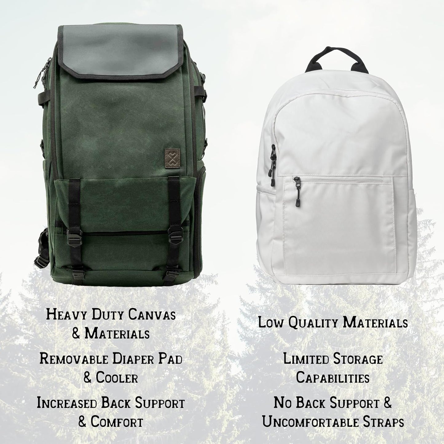 5 in 1 Tactical Adventure Proof Hiking Backpack and Diaper Bag, Travel, Lightweight, Cooler for Storing Milk, Convertible Handles, Durable, Changing Pad included