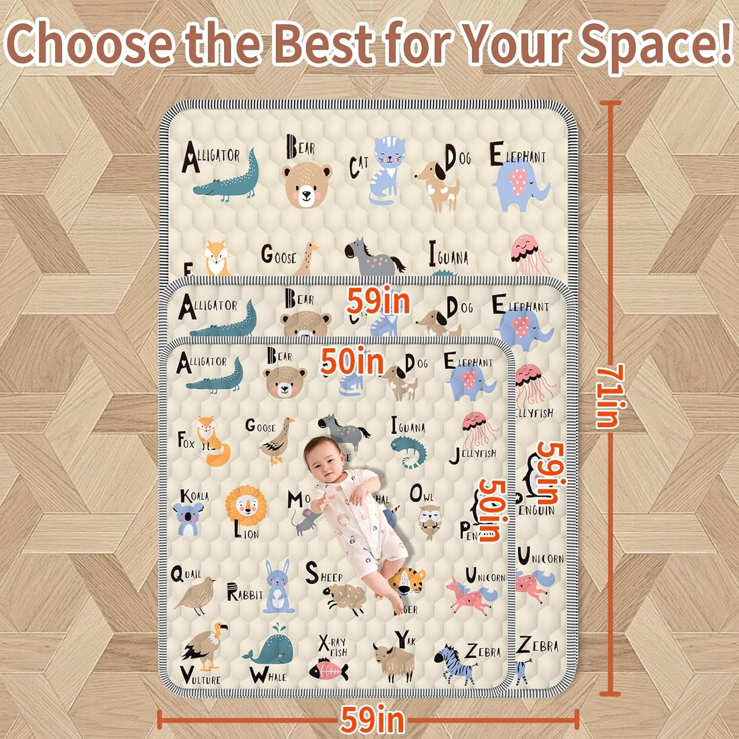 Baby Play Mat 59" X 59", Thickened Soft Floor Mat, Waterproof and Non-Slip Crawling Play Mat, Machine Washable Foldable Crawling Mat for Floor Playpen