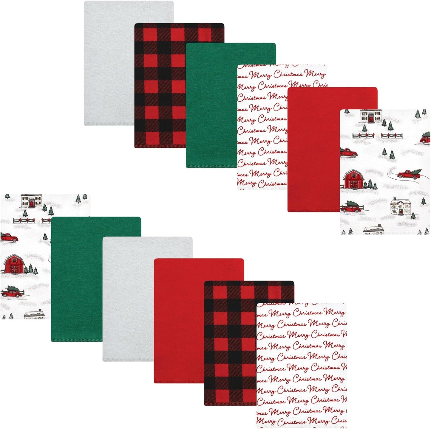 Luvable Friends Hudson Baby Flannel Burp Cloths 12pk, Holiday Village