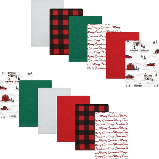 Luvable Friends Hudson Baby Flannel Burp Cloths 12pk, Holiday Village