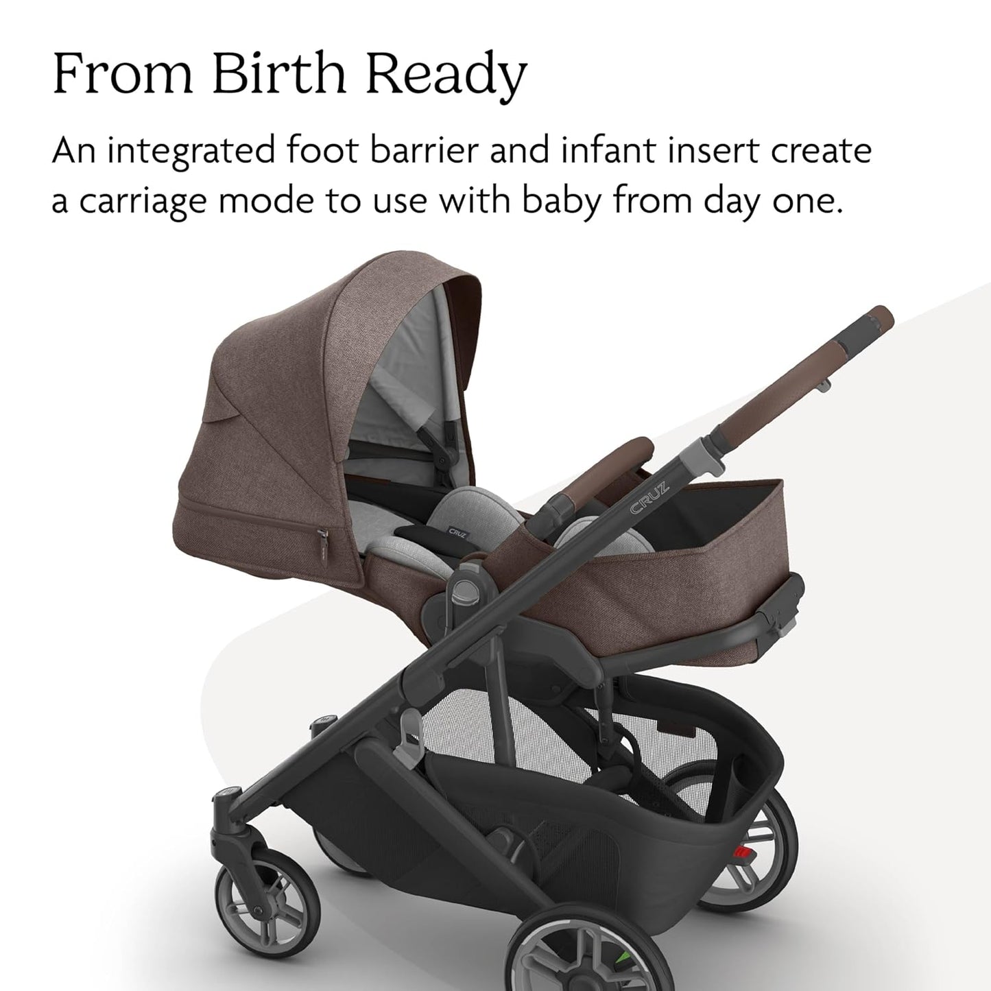 UPPAbaby Cruz V3 Stroller - from Birth + Car Seat Compatible - Full-Size, Reversible Seat - Infant Insert, Bug and Rain Shields Included - Owen (Mocha Mélange/Carbon Frame/Chestnut Leather)