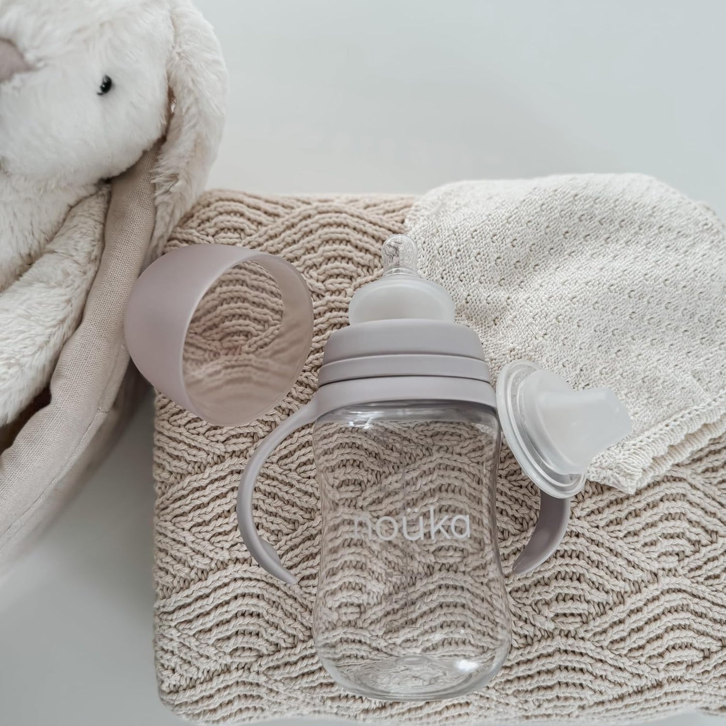 noüka Transitional Baby Bottle/Sippy Cup | Non Spill | Easy Grip Double Handles | Dishwasher Friendly | Moss | Size 8 Oz