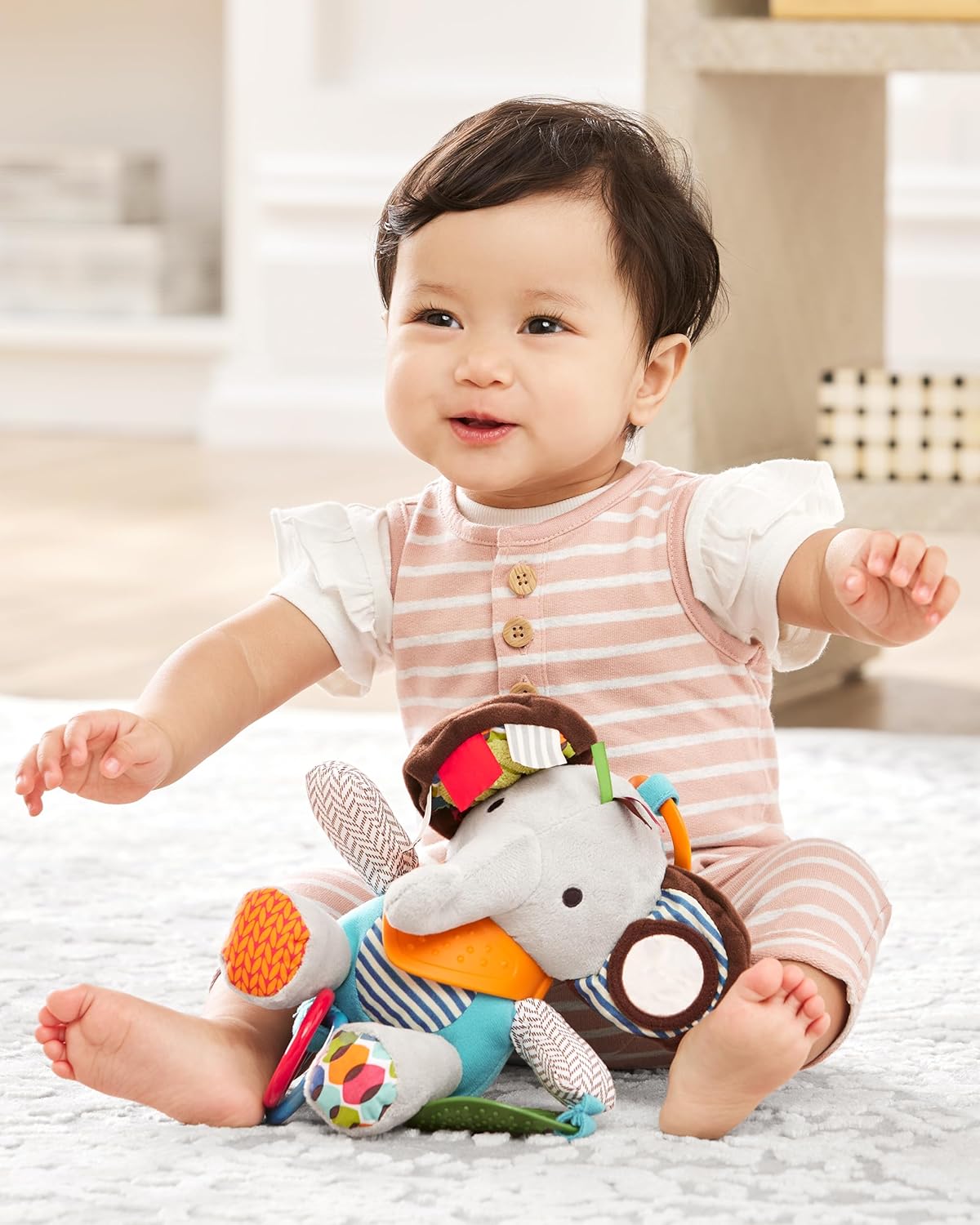 Skip Hop Bandana Buddies Baby Activity and Teething Toy with Multi-Sensory Rattle and Textures, Elephant