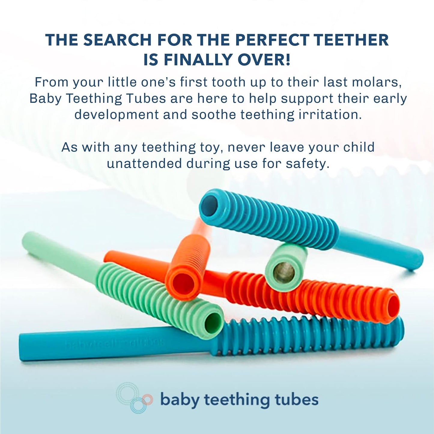 Baby Teething Tubes - Made in The USA Baby Teething Toys - Soft & Durable Infant Toys and Toddler Silicone Teether - 7 Inches, Orange - Baby Must Haves for Teething Relief - Food Safe & Easy to Clean