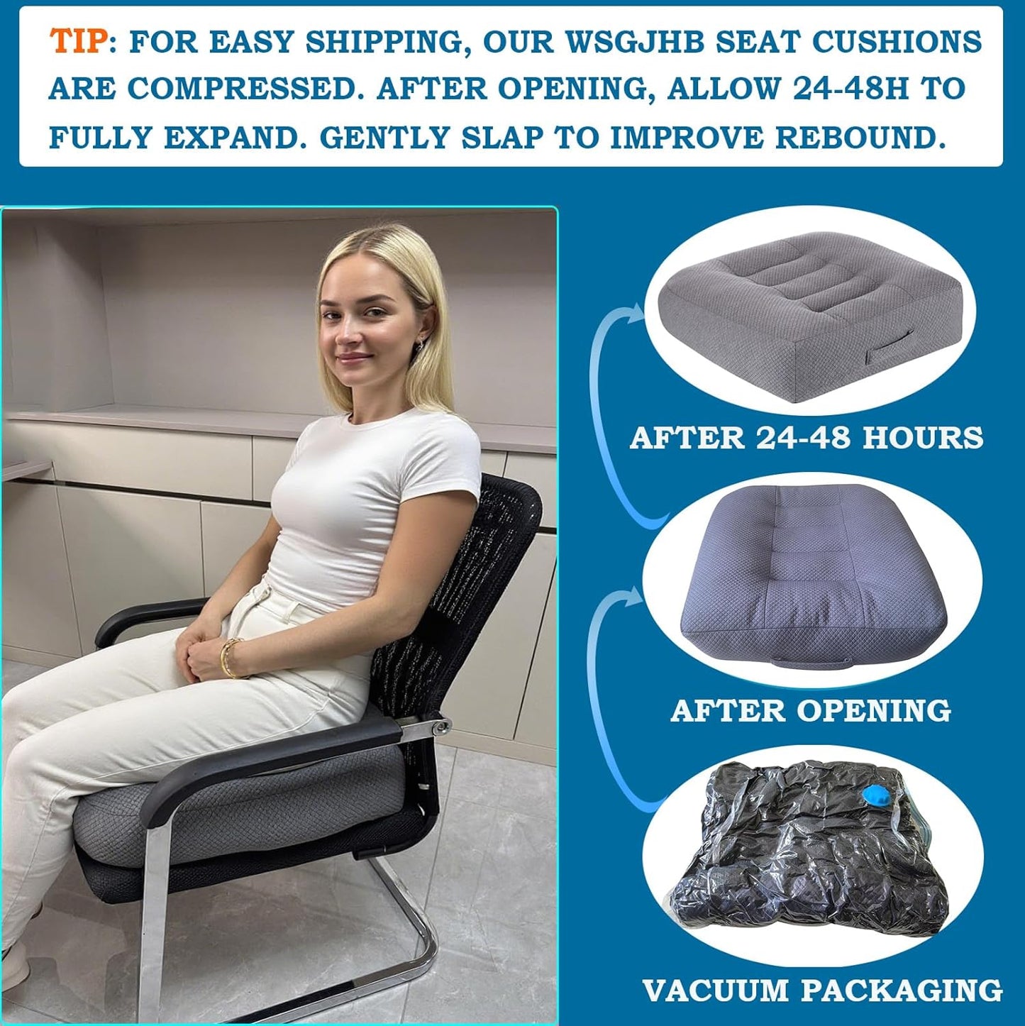 WSGJHB Large Seat Cushion, Extra Thick Booster Seat Cushions for Office Chairs Long Sitting Office Workers, Car Drivers, Relieves Back Pain, Breathable, Anti-Slip, 20x20x6 inchs, Gray