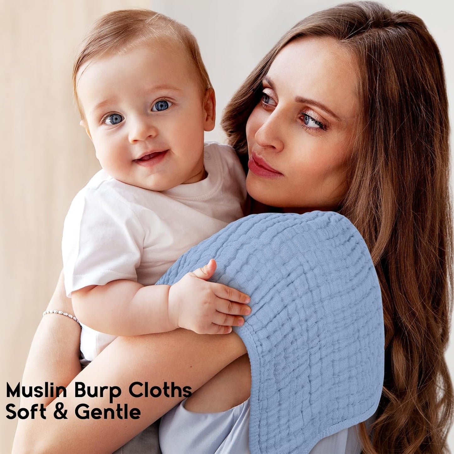 Muslin Burp Cloths for Baby 100% Cotton Burping Cloths for Boys Girls Large 20''X10'' Extra Soft and Absorbent 12 Pack - Gradient White Blue