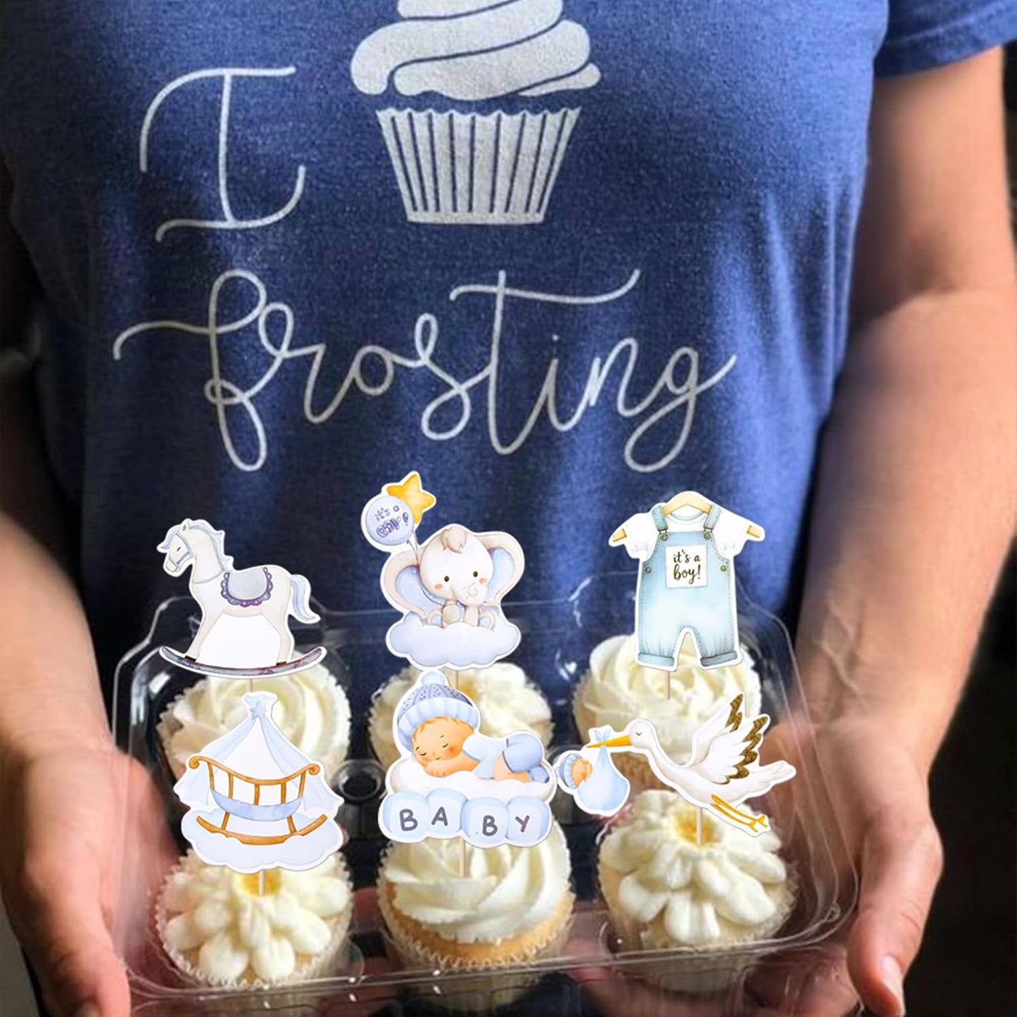 Rsstarxi 36 Pack Baby Cupcake Toppers - Boy Shower Decorations, Swan Elephant 'It's a Boy' Picks for Baby Boys Birthday Party Cake Decorations